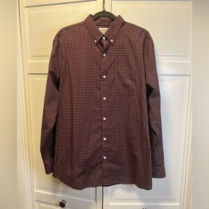 L.L. Bean Men's Traditional Fit Long Sleeve Maroon Checkered Button Down Shirt